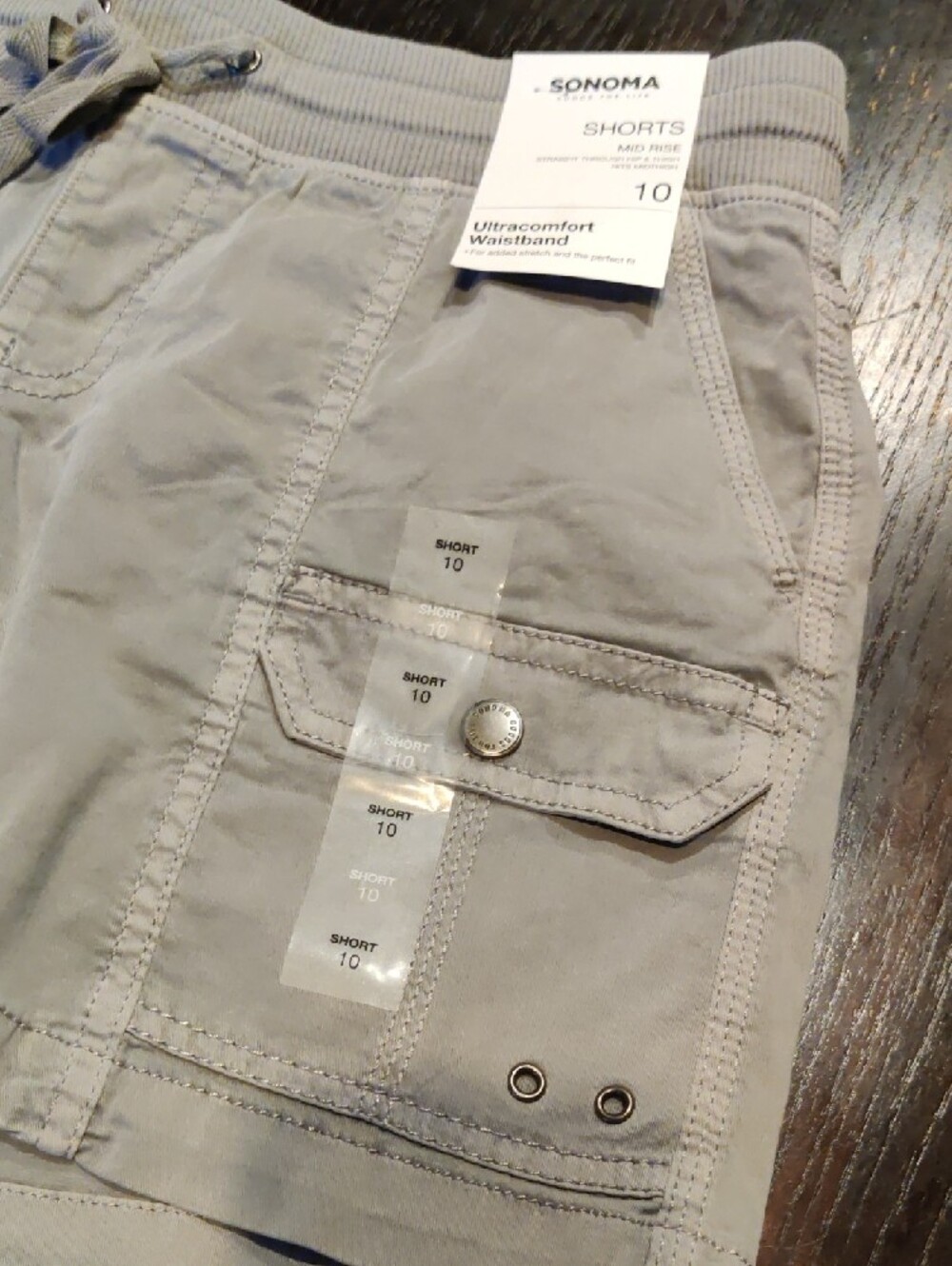 Sonoma Women's Light Gray Cargo Drawstring Shorts - Picture 2 of 8